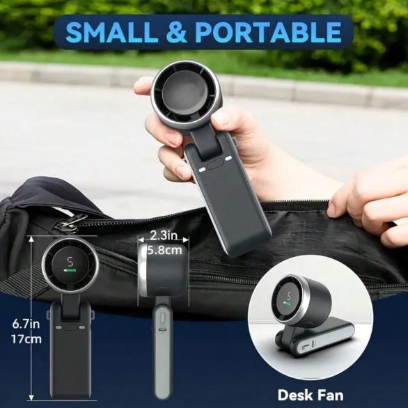 3-In-1 Portable Turbo Fan, 5 Speeds, 3600mAh (1800mAh*2) Rechargeable Lithium Battery, USB Charging, Travel Pocket Fan, Outdoor And Indoor Use - Handheld, Desktop Fan, Neck Fan, Travel Fan | Modern Aesthetic