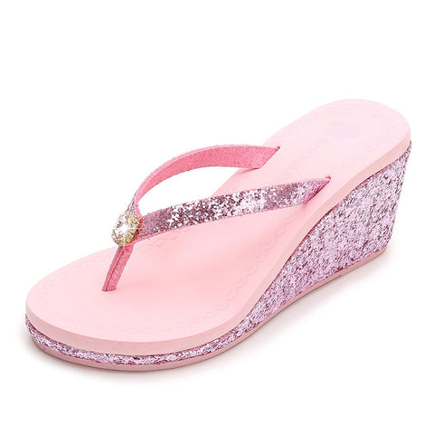 Summer Sequins Rhinestone Women's High Heel Slippers