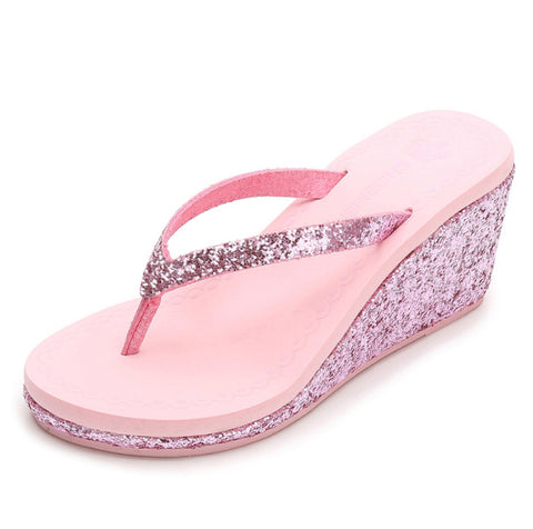 Summer Sequins Rhinestone Women's High Heel Slippers