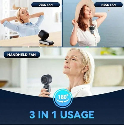 3-In-1 Portable Turbo Fan, 5 Speeds, 3600mAh (1800mAh*2) Rechargeable Lithium Battery, USB Charging, Travel Pocket Fan, Outdoor And Indoor Use - Handheld, Desktop Fan, Neck Fan, Travel Fan | Modern Aesthetic