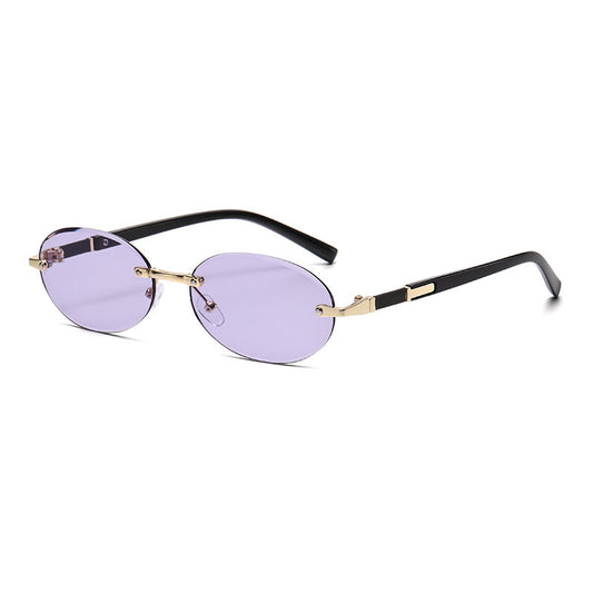Trimming Oval Frame Sunglasses Frameless Hot Girl Sunglasses