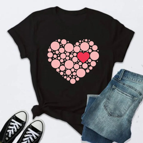 Women’s Fashion T-Shirt – Rose Print Short Sleeve Top