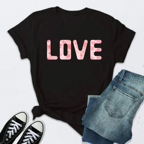 Women’s Fashion T-Shirt – Rose Print Short Sleeve Top