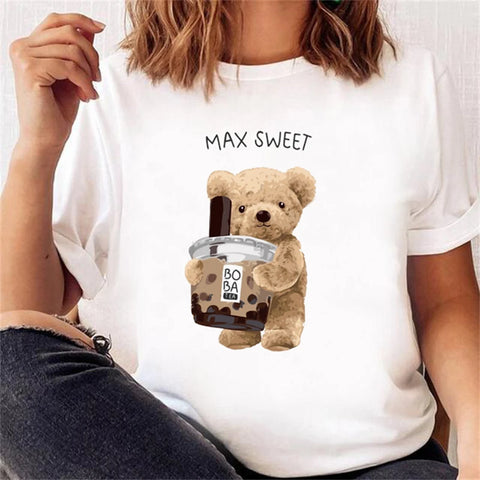 Women’s Short Sleeve Bear Tee – Trendy & Cute