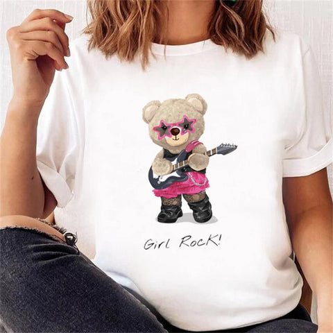 Women’s Short Sleeve Bear Tee – Trendy & Cute