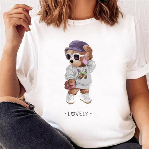 Women’s Short Sleeve Bear Tee – Trendy & Cute