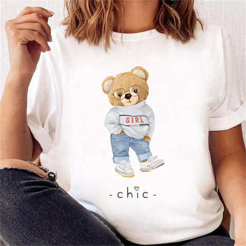 Women’s Short Sleeve Bear Tee – Trendy & Cute
