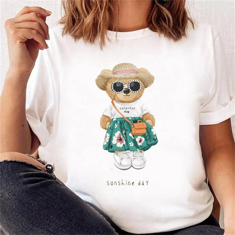 Women’s Short Sleeve Bear Tee – Trendy & Cute