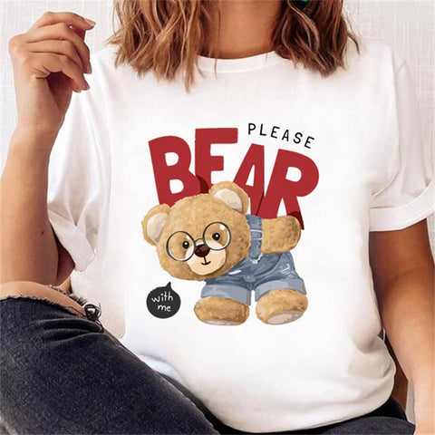 Women’s Short Sleeve Bear Tee – Trendy & Cute