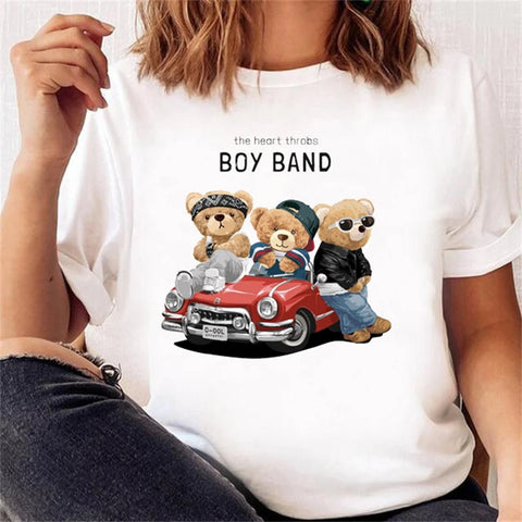 Women’s Short Sleeve Bear Tee – Trendy & Cute
