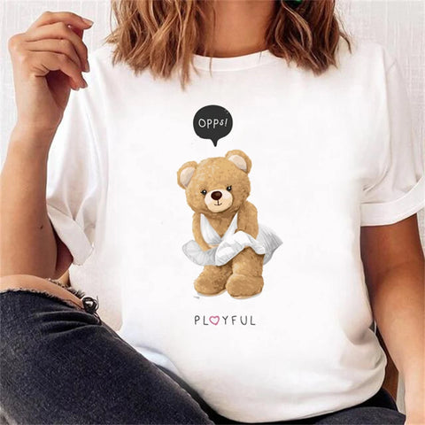 Women’s Short Sleeve Bear Tee – Trendy & Cute