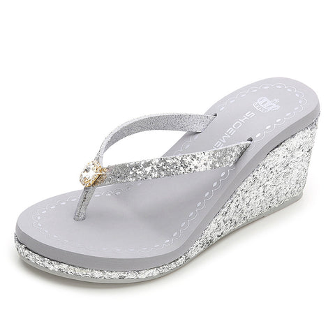 Summer Sequins Rhinestone Women's High Heel Slippers